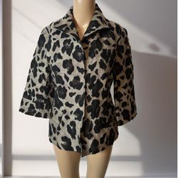 Lafayette 148 New York Blazer Textured Wool Blend Animal Print Leopard Size 2 