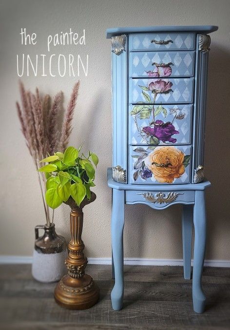 Small Petite Refinished Jewelry Armoire