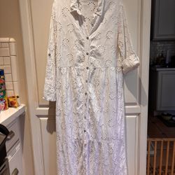 Valentina Naldi Size S White Eyelet Dress made in Italy 100% Cotton