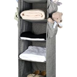 Grey Hanging Closet Organizer, 6-Shelf Clothes Hanging Storage, Collapsible Storage Shelves with 4 Widen Pockets for Clothes and Shoes Accessories