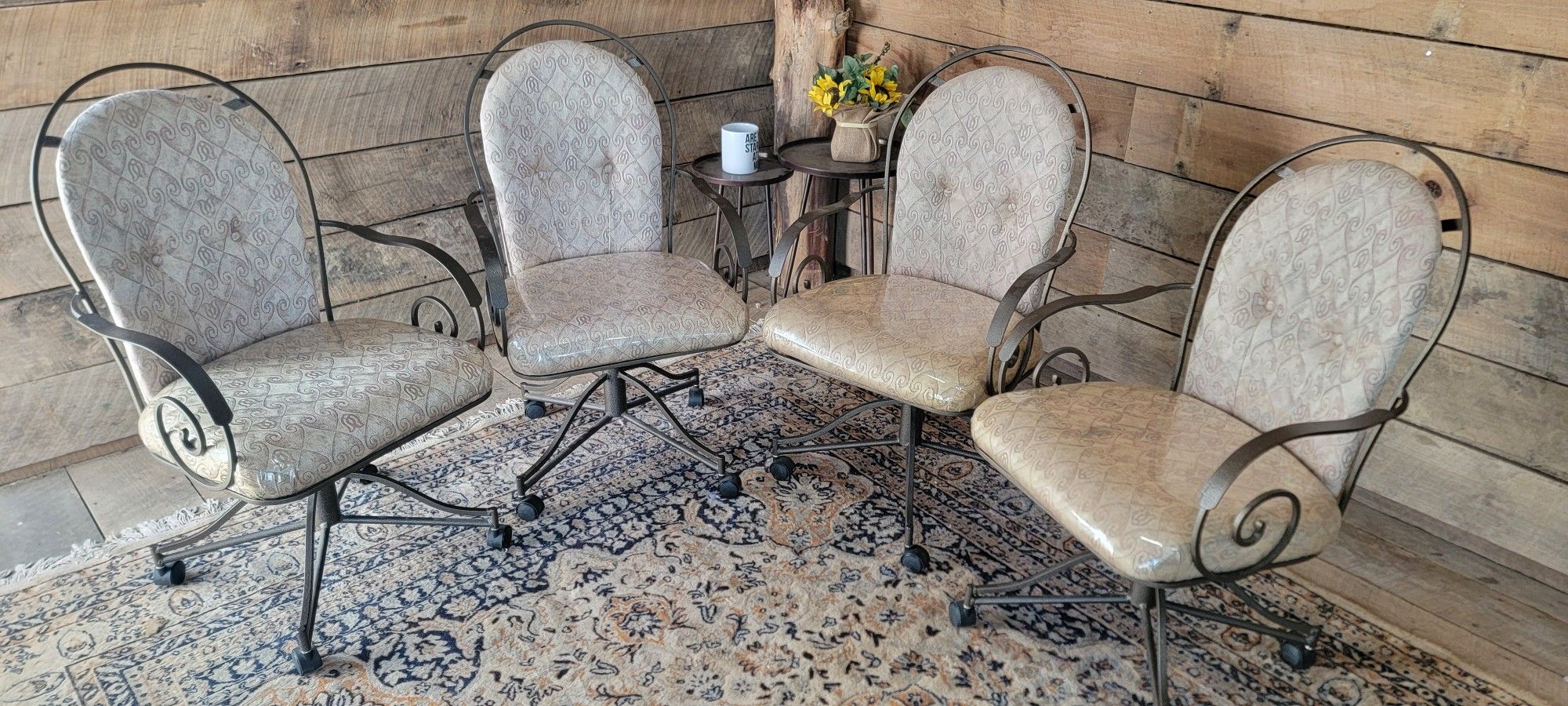 Set of 4 High-end Vintage Swivel Rolling Chairs from Chromcraft