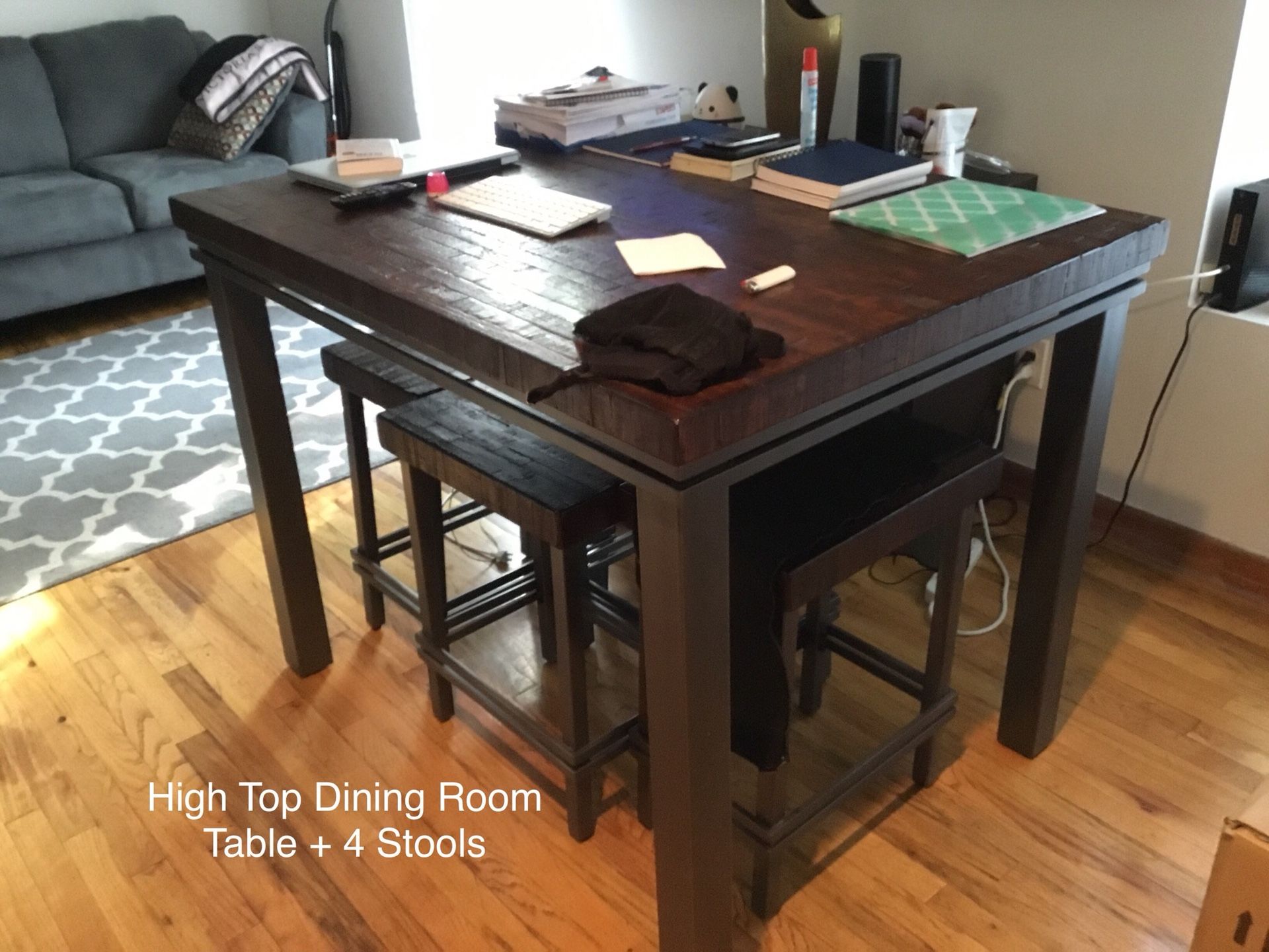 Raymour and Flanigan Table and 4 Stools