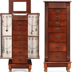 Minor Damage New Assembled Jewelry Armoire Cabinet, Wooden Jewelry Storage Chest with 7 Drawers