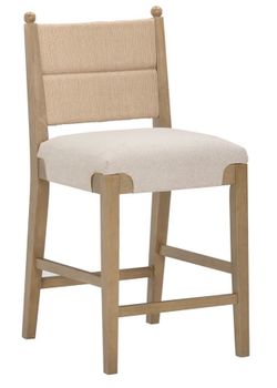 Nathan James Cove Seagrass Counter Stool Wood Upholstered Bar Stool with Natural Flax Cushion and Seagrass Backrest
