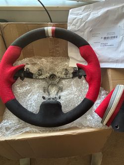 New Custom Redlinegoods Flat Bottom Steering Wheel Red Black Alcantara