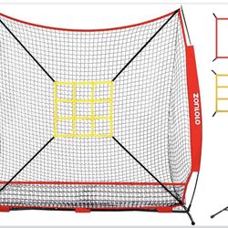 7x7 ft Baseball Net, Pitching & Batting Net with Batting Tee, Designed with Large Ball Collection System, 2 Strike Zones, Carry Bag, Baseball Softball