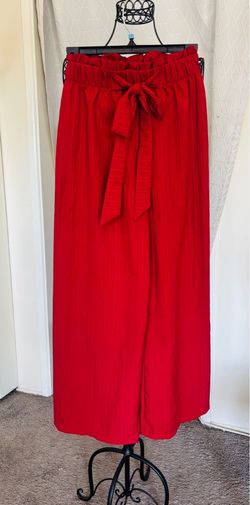 Red Wide-Leg Pants with Tie Waist