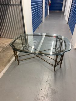 Vintage Glass Top Coffee Table with Brass Base