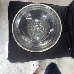 Vintage Serving Bowl Large Clear Glass Cut Glass with Camelia on the Bottom