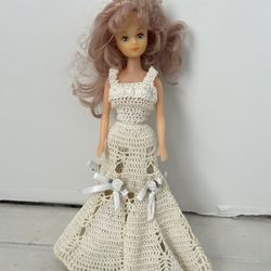 Vintage Barbie Doll Hand Crocheted Dress