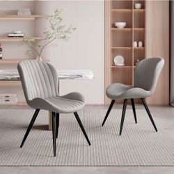 Nalupatio Dining Chairs Set of 2, Modern Dining Room Chairs Comfy Backrest Thick Upholstered Kitchen Chairs 19IN Height with Metal Legs Grey