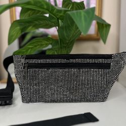 Clear Crystals And Black Fanny Pack Waist Bag