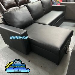 Small Sectional Black Leather Sofa Couch 