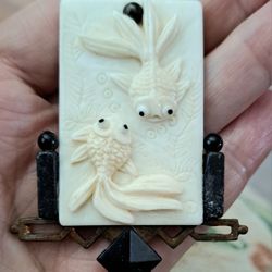 Vintage Carved Koi Fish Pin