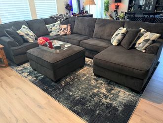 Dark Blue Sectional Sofa with Ottoman, Like New