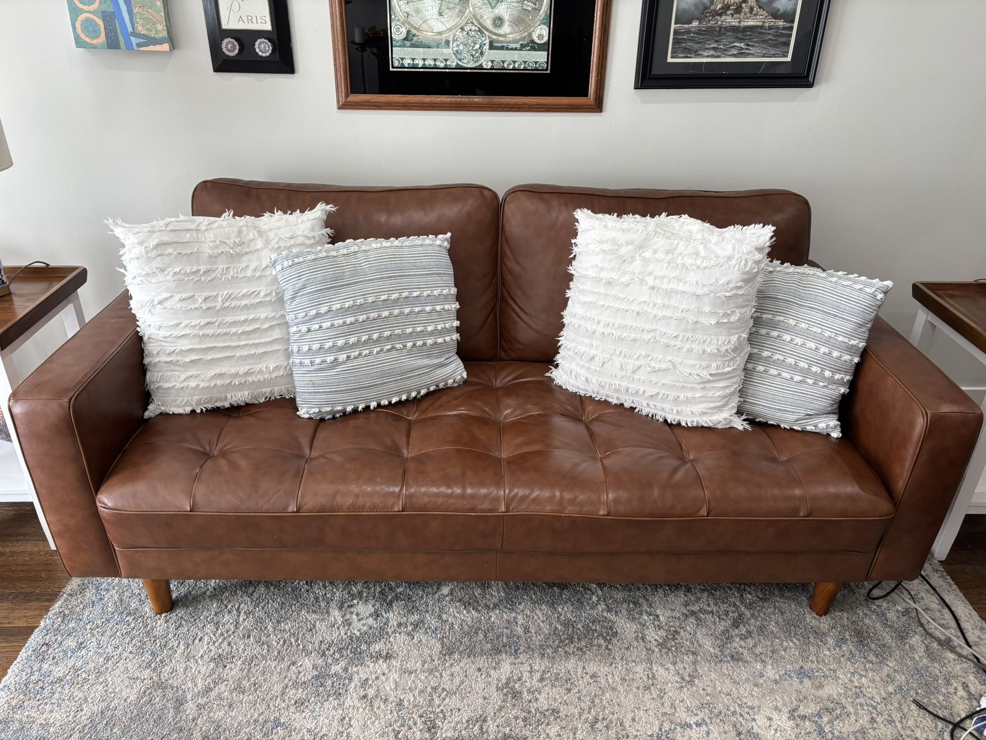 Modern Camel Colored Leather Couch.