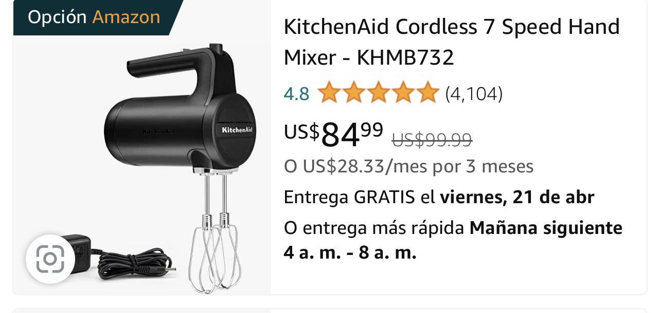 KitchenAid Hand Mixer Cordless 7-Speed - KHMB732BM
