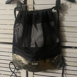 Victoria Secret PINK Black & Silver Drawstring Backpack