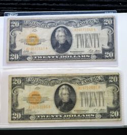 1928 $20 Gold Certificate Notes currency – Lot of 2