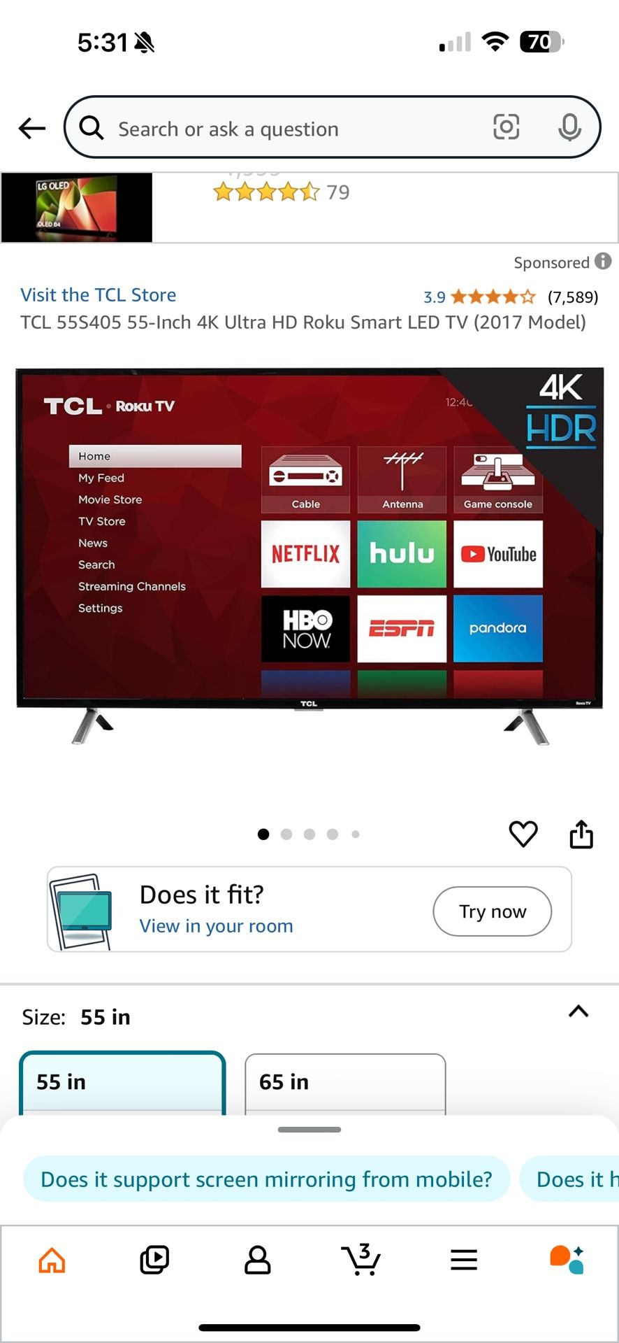 TCL ROKU TV 55”