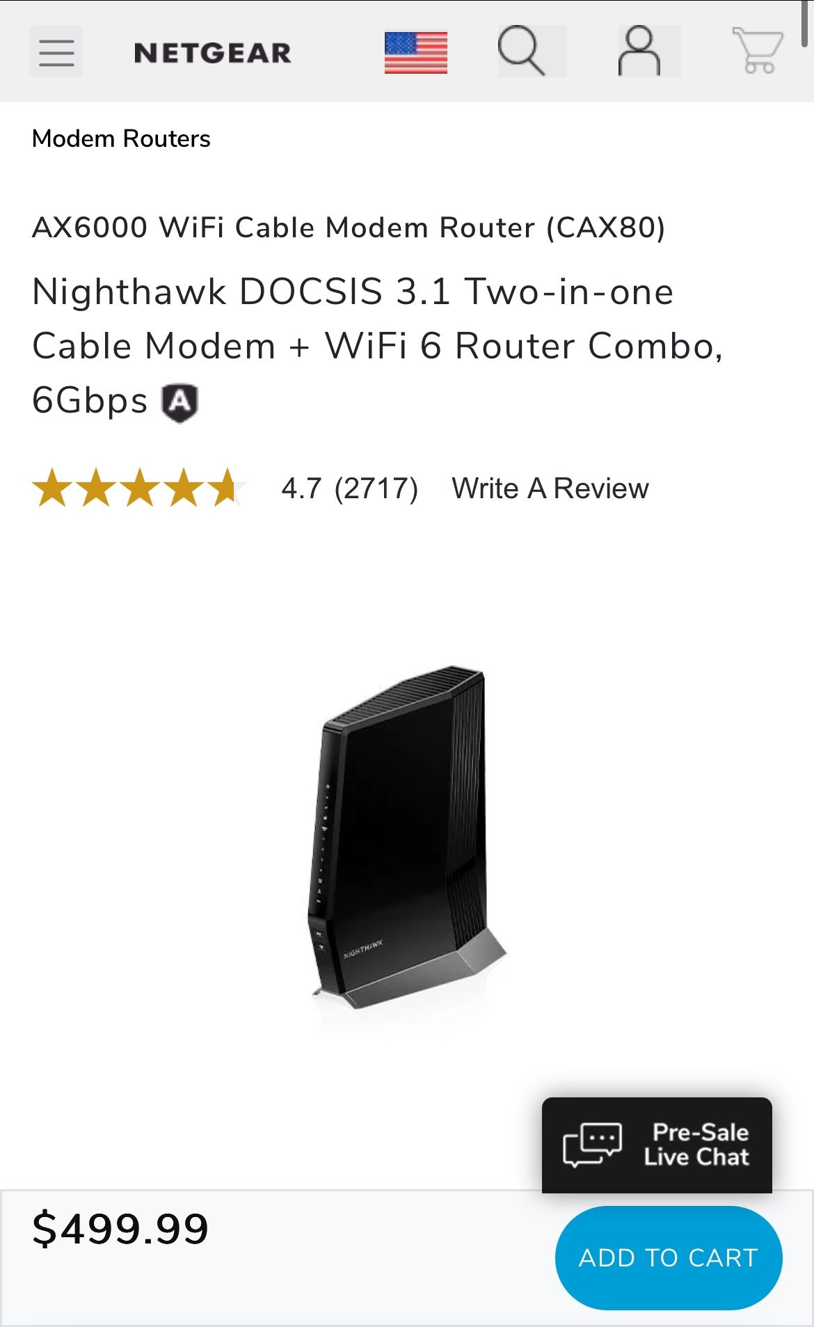 Netgear Nighthawk CAX80 Cable Modem/Router