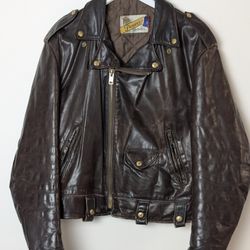 Vintage Schott NYC Perfecto 618 Leather Motorcycle Jacket Brown 42 USA...