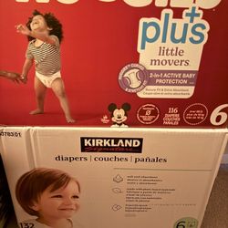 2 Boxes – Bundle Deal - Size 6 Diapers (Huggies + Kirkland) – New & Sealed – Huge Discount - Limited Time 
