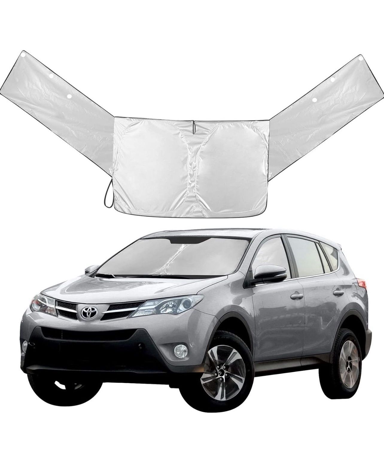 Brandnew Car Windshield Sun Shade for RAV4,Front and Side Window Sunshades,Sun Blocker for Car Windshield Reflects Heat and UV Rays(Silver - Black, Fi