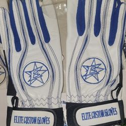 Brand New Elite Custom Baseball Batting Gloves Genuine Leather White Blue Men Size Medium, Large, XL