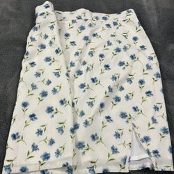 White Short Skirt With Blue Flowers 