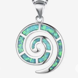 925 Sterling, silver green fire opal swirl ]Pen117] pendant necklace