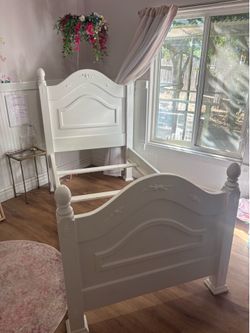 Twin White Floral Bed Frame