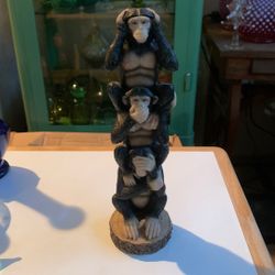 3 Wise Monkeys Totem Statue Figurine Hear No See No Speak No Evil