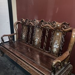 Set of Hand Carved Wood Furniture w/ Pearl Inlays