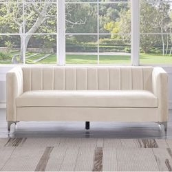 71 Inch Sofa , Living Room Velvet Couch , Cream Color , Upholstered Accent Living Room Sofa,