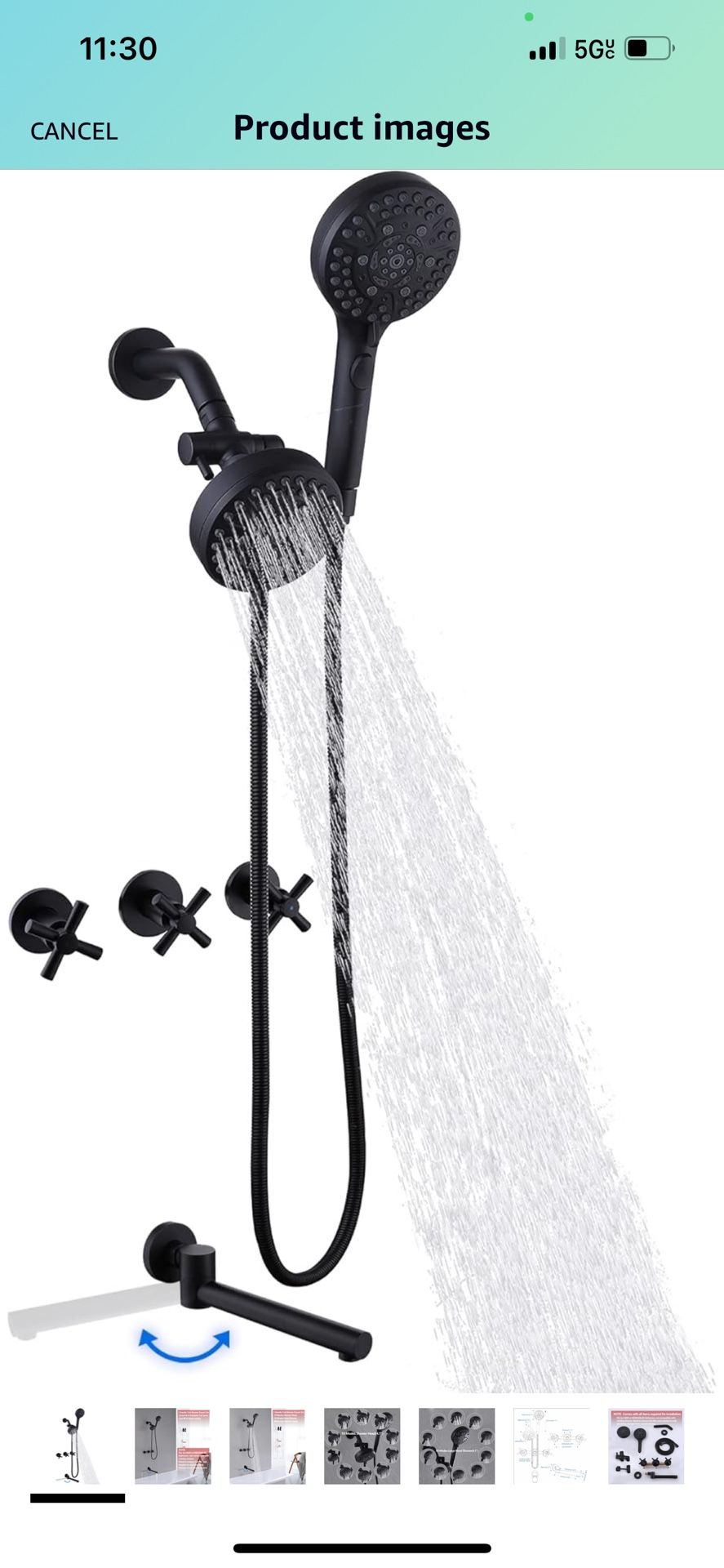 NIITAWH 3 Handle Tub Shower Faucet Matte Black