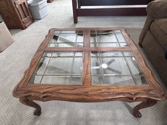 Oak and leaded glass coffee table