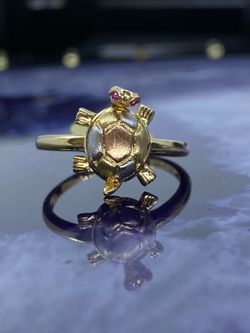 $350 Three Tone Yellow White and Rose Gold Turtle Statement Ring