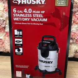 Husky 6 Gallon 4.0 Peak HP Stainless Steel Wet Dry Vac Shop Vacuum with Locking Hose, Wands, Filters, Dust Bag and Attachments