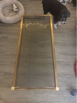 Vintage Brass Tone & Glass Coffee Table – 57” – Removable Glass Top