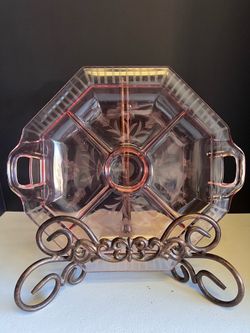 Vintage pink depression, glass serving tray