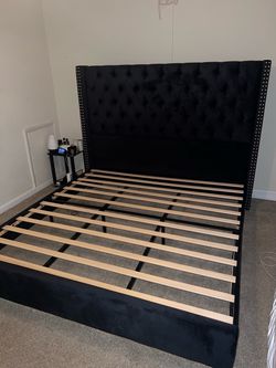 Black Velvet Tufted Wingback king size Bed Frame