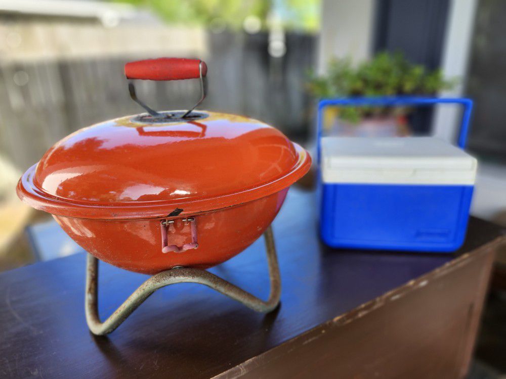 $40 Cash Never Used Brand New Orange Charcoal Portable Personal Grill Barbecue BBQ And Mini Cooler