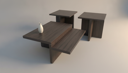 Modern Dark Walnut Laminate Coffee Table + 2 End Tables Set, Pre-Owned