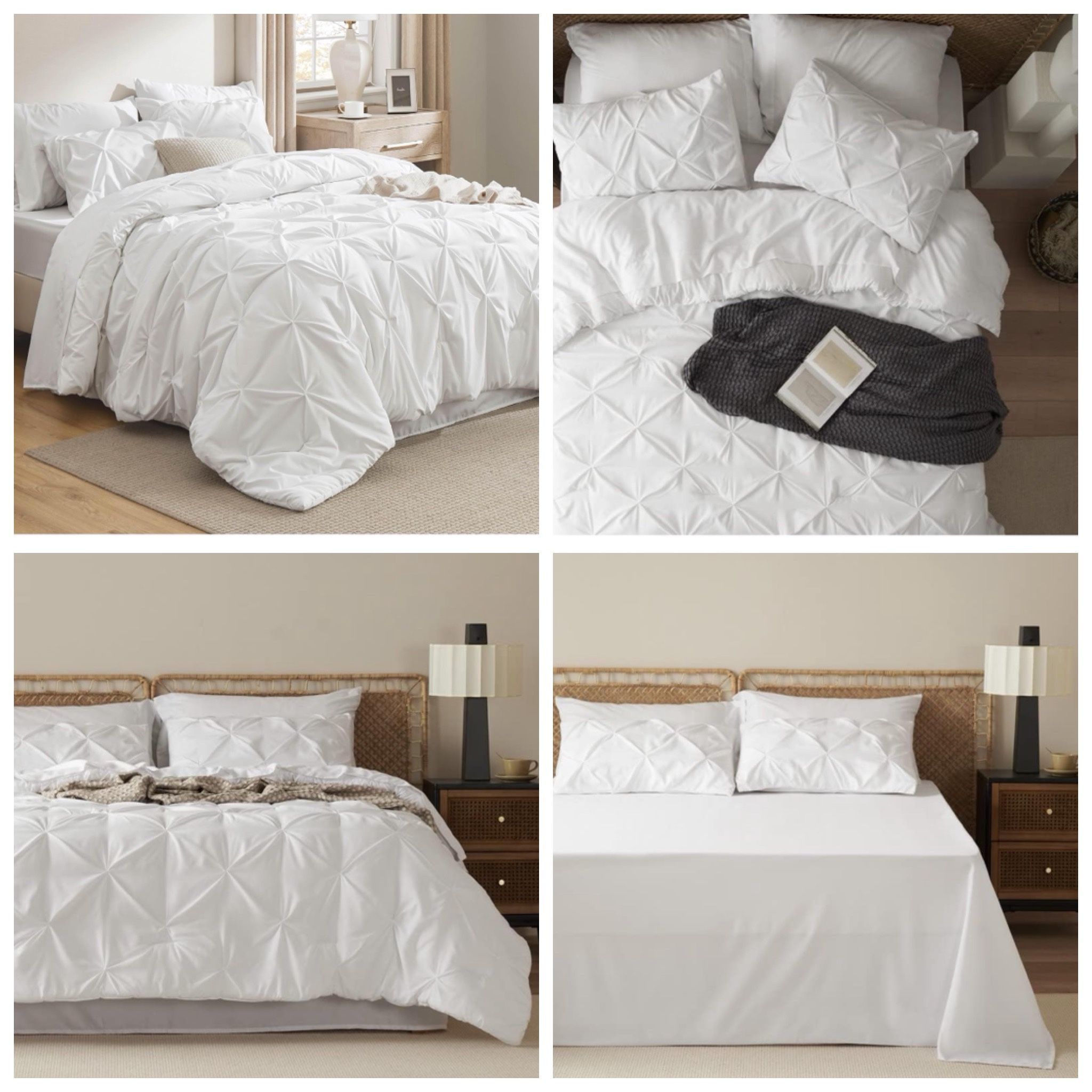 Queen Comforter Set White - Bed in a Bag Queen Size 7 Pieces, GentleSoft™ Pintuck Bed Set Gift for Family, Pinch Pleat White Comforter with Sheets, Pi