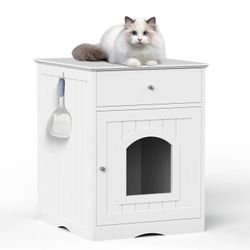Wooden Pet House Cat Litter Box Enclosure with Drawer, Cat Home Nightstand Side Table, Indoor Pet Crate, Decorative Indoor Pet Crate with Drawer and D