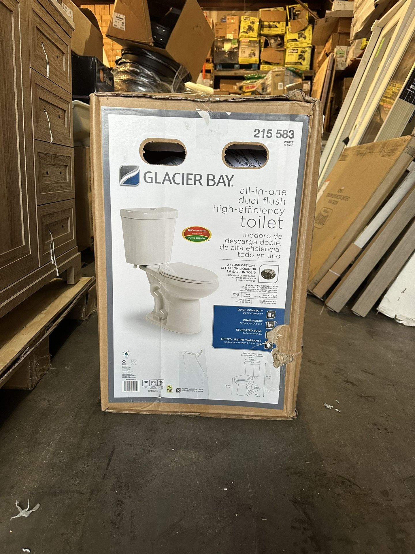 Glacier Bay 2-piece 1.1 GPF/1.6 GPF High Efficiency Dual Flush Complete Elongated Toilet in White, Seat Included