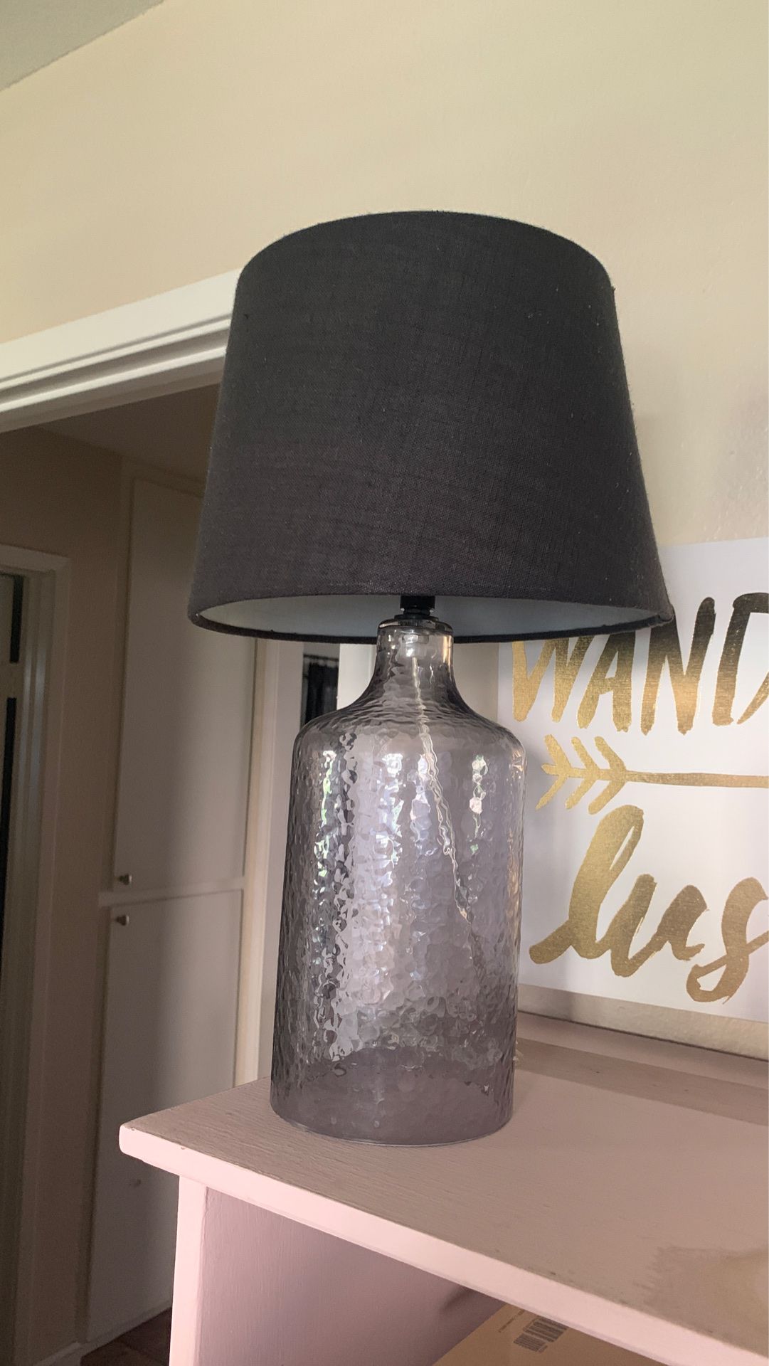 Black glass lamp with black shade