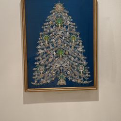 Framed Hand  Embroidered Christmas Tree
