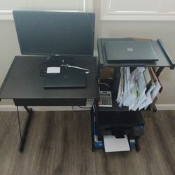 Computer Table With Attached Two Shelves.